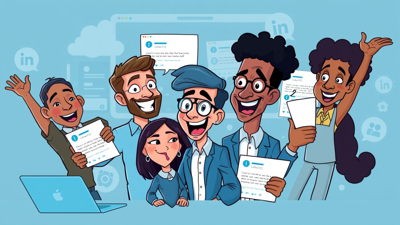 LinkedIn for small business growth - Collage showing types of LinkedIn content: articles, videos, polls, testimonials