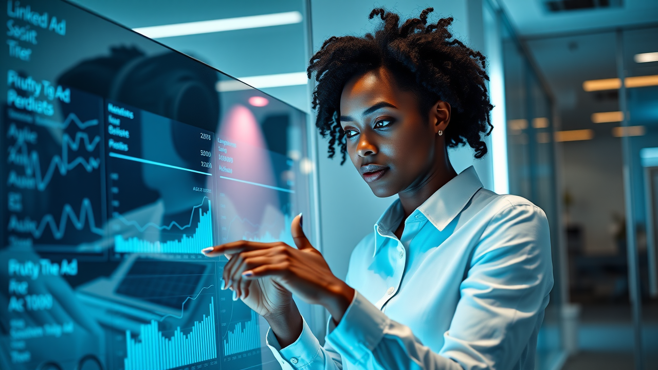 LinkedIn for small business growth - Marketing manager reviewing LinkedIn ad campaign performance on dashboard