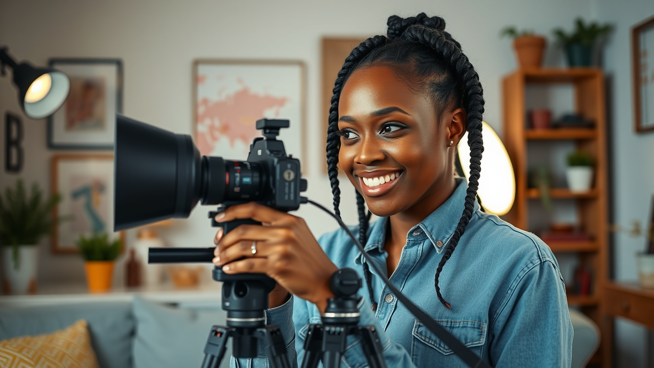 Entrepreneur filming educational video showcasing content creation for entrepreneurs