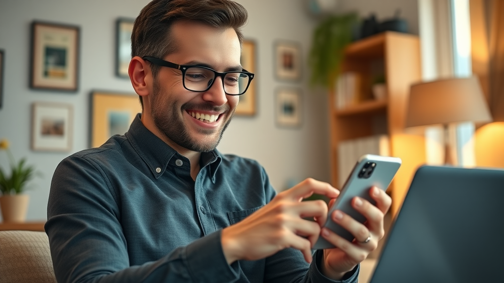 Motivated small business owner actively engaging on LinkedIn using smartphone