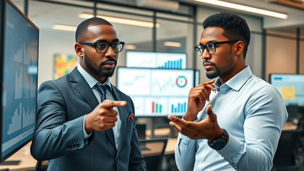 Infographic showing African business executives analyzing email deliverability statistics and graph data in an office, with a focus on email marketing challenges