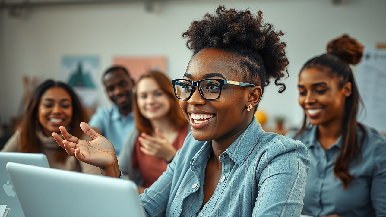 Aspiring content creator collaborating with small business team in content creation for entrepreneurs