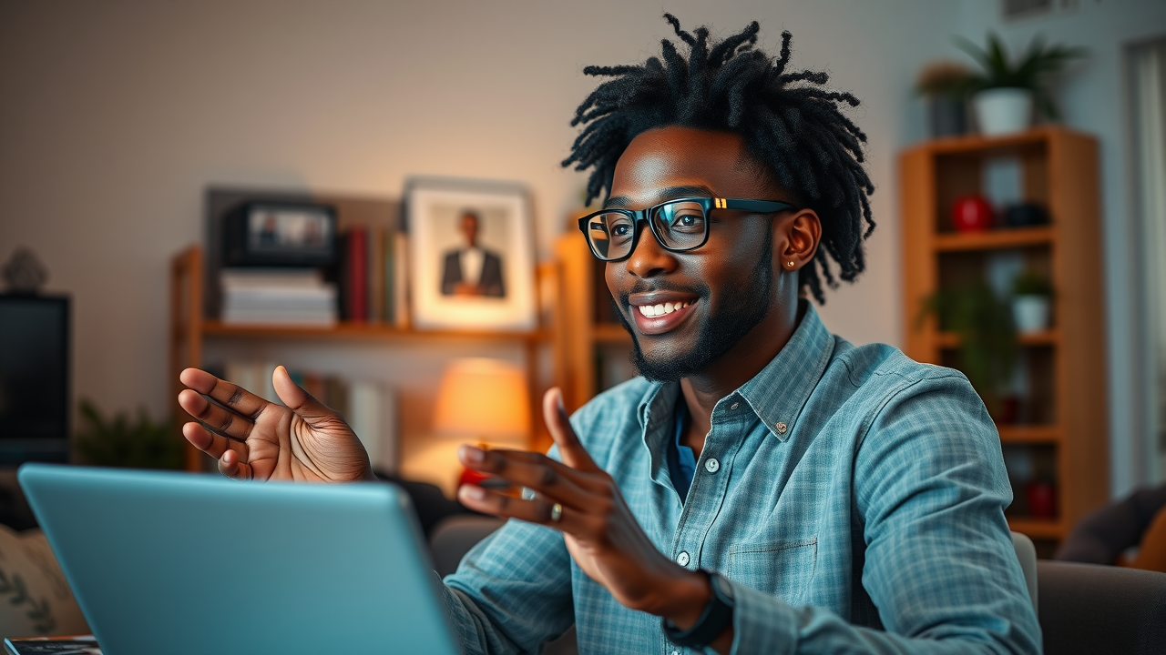 Engaged entrepreneur delivering webinar, enhancing content creation for entrepreneurs