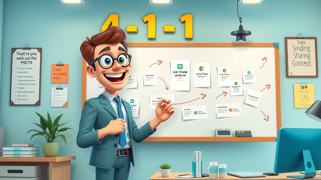 LinkedIn for small business growth - Small business owner applying the 4-1-1 content sharing rule with cards on a whiteboard