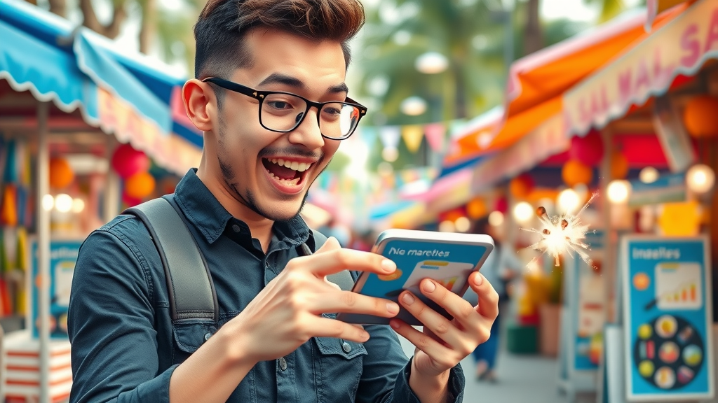 Trendy young African entrepreneur exploring digital marketing and email marketing trends on mobile device