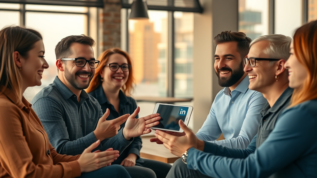 Small business owners genuinely networking and connecting on LinkedIn for growth