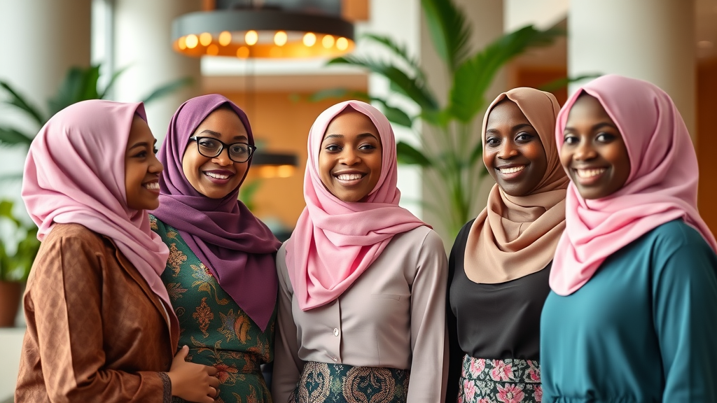 Empowered Tanzanian women in pink hijab unite at Pink Hijab Initiatives event.